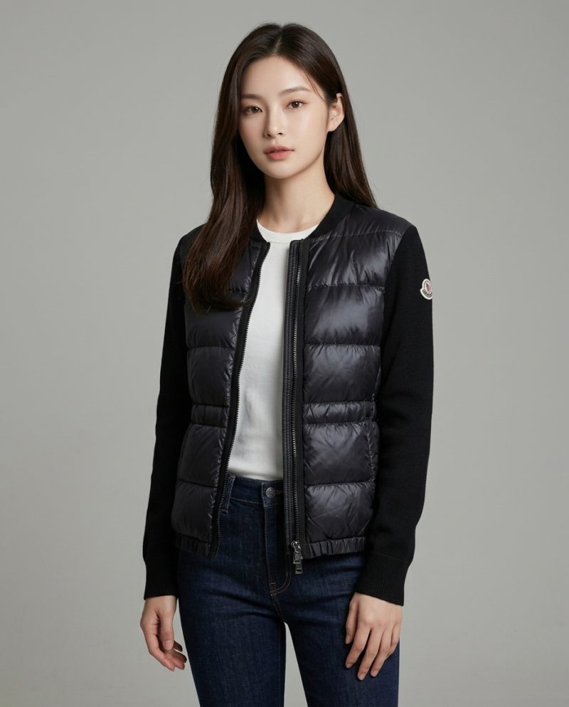Moncler 黑色羊毛拚薄羽絨Cardigan
