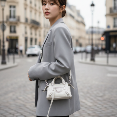 BALENCIAGA 白色壓紋迷你機車包