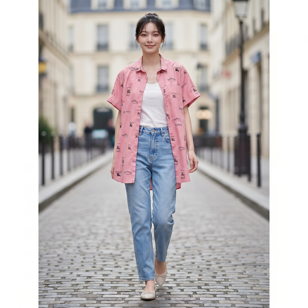 BURBERRY 粉色短袖襯衫