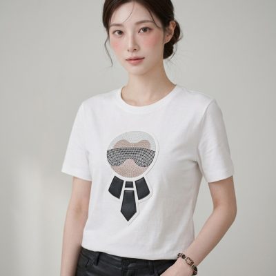 FENDI 老佛爺水鑽短袖T