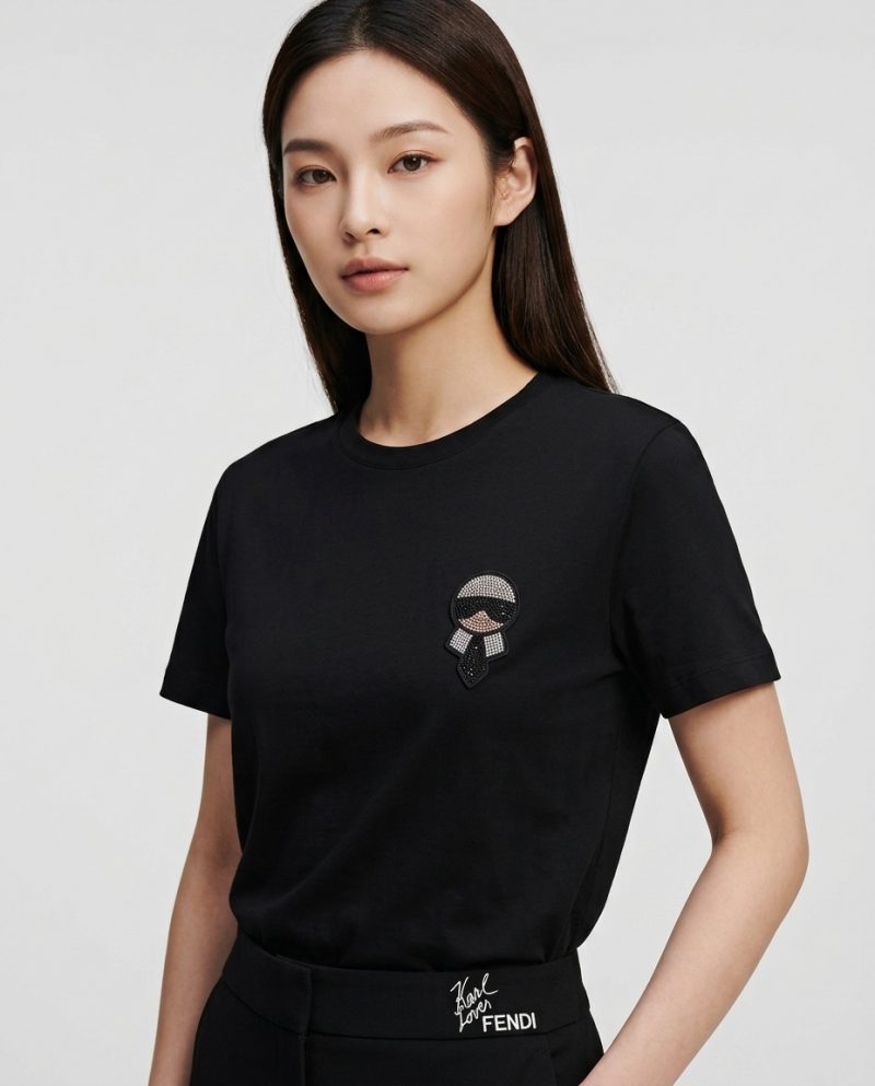 FENDI 老佛爺水鑽短袖T