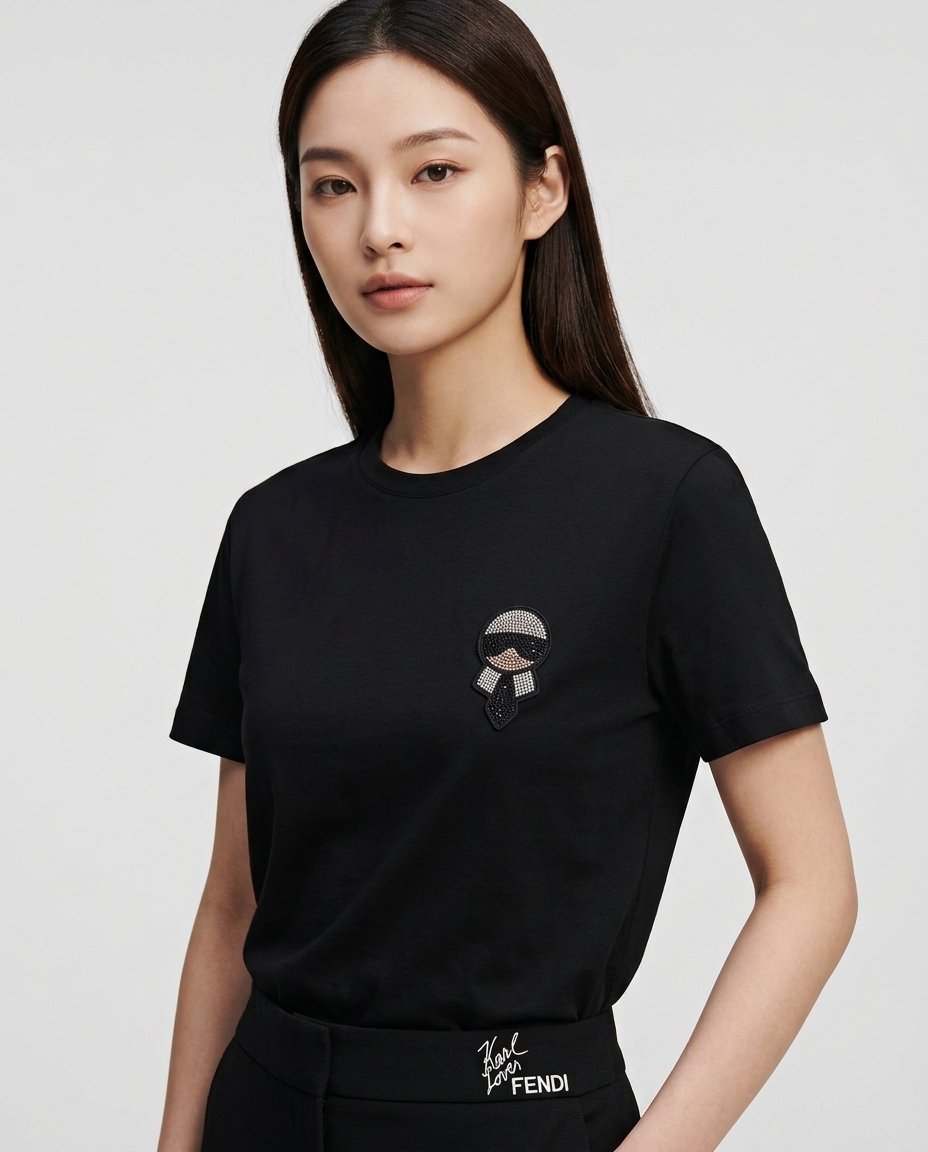 FENDI 老佛爺水鑽短袖T