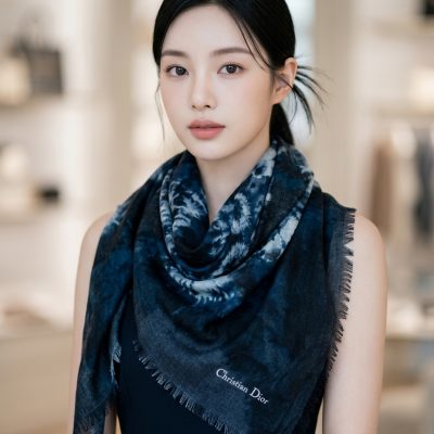 DIOR 羊毛混絲渲染藍圍巾