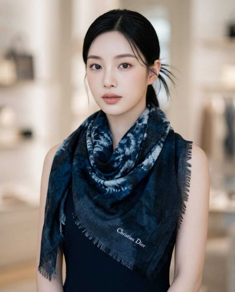 DIOR 羊毛混絲渲染藍圍巾