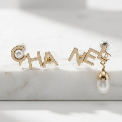 CHANEL 不對襯字母珍珠耳環
