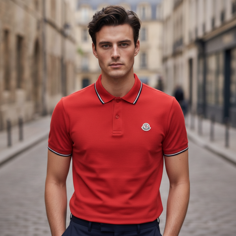 MONCLER 經典正紅滾邊翻領衫