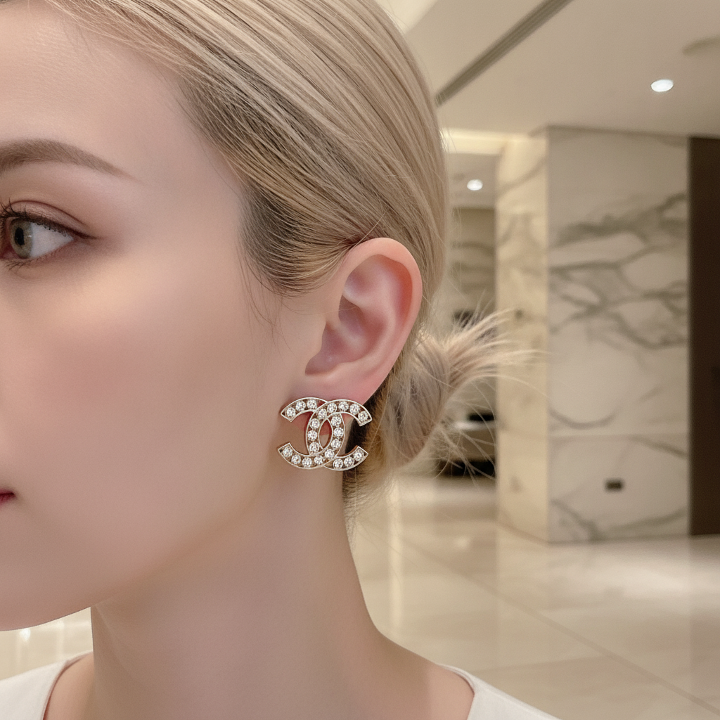 CHANEL 水鑽雙C耳環:圖片 3