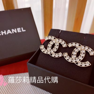 CHANEL 水鑽雙C耳環