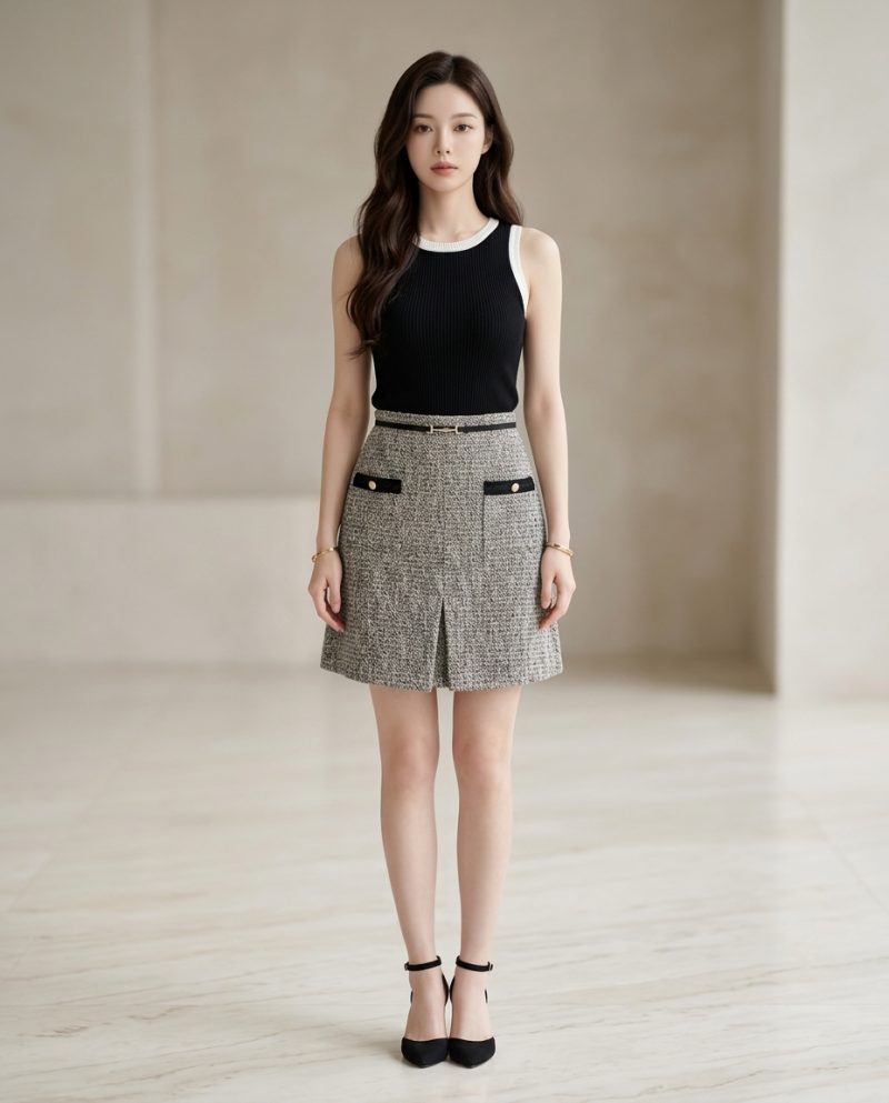 MAJE 毛呢格紋裙 (Size M)